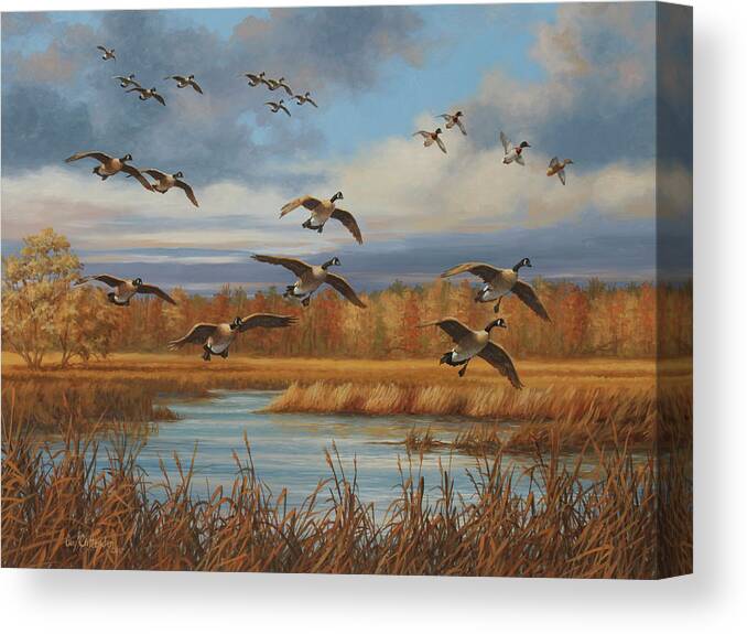 Canada Geese Canvas Print featuring the painting Locked Up by Guy Crittenden