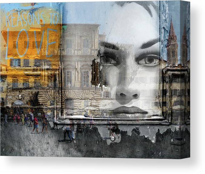 Woman Canvas Print featuring the photograph Looking at the street life of Florence by Gabi Hampe