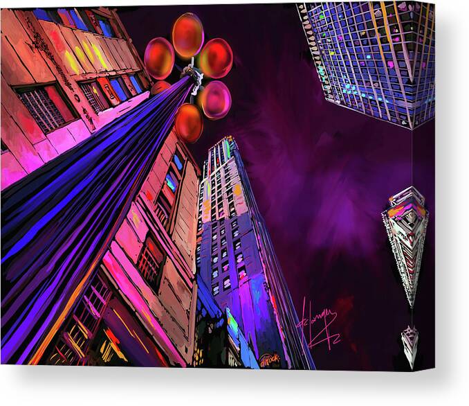Chicago Canvas Print featuring the painting Looking Up In Chicago by DC Langer