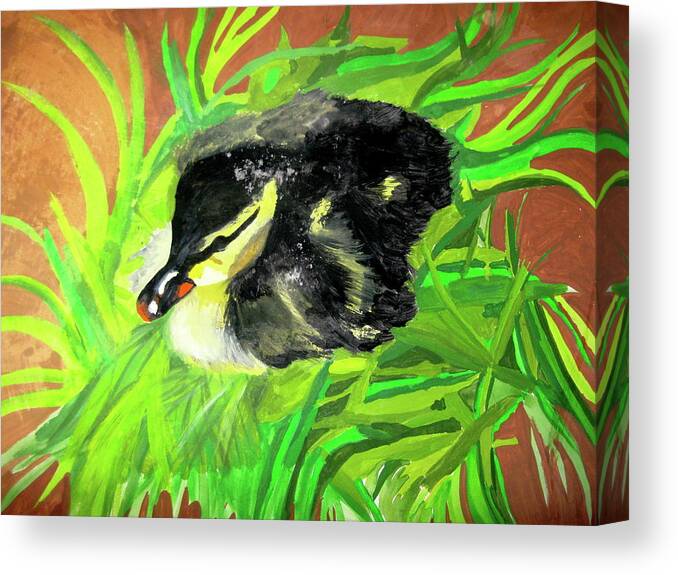 Duckling Canvas Print featuring the painting Lucky Duckling by Rebecca Wood