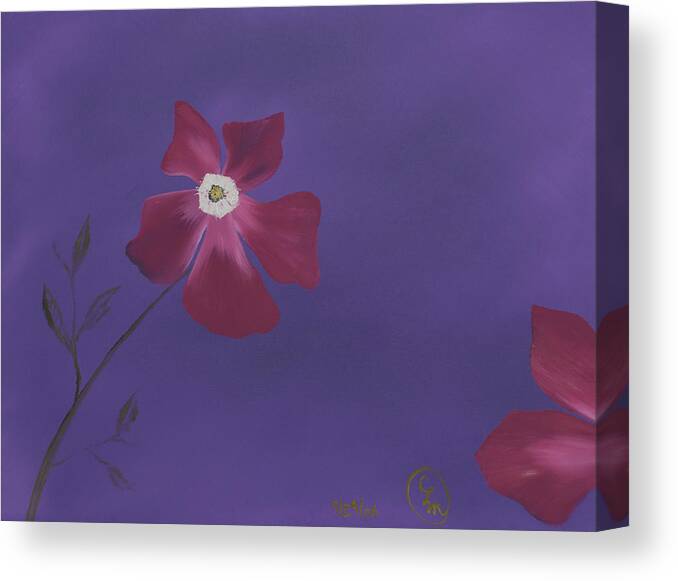 Fine Art Canvas Print featuring the painting Magenta Flower on Plum Background by Stephen Daddona