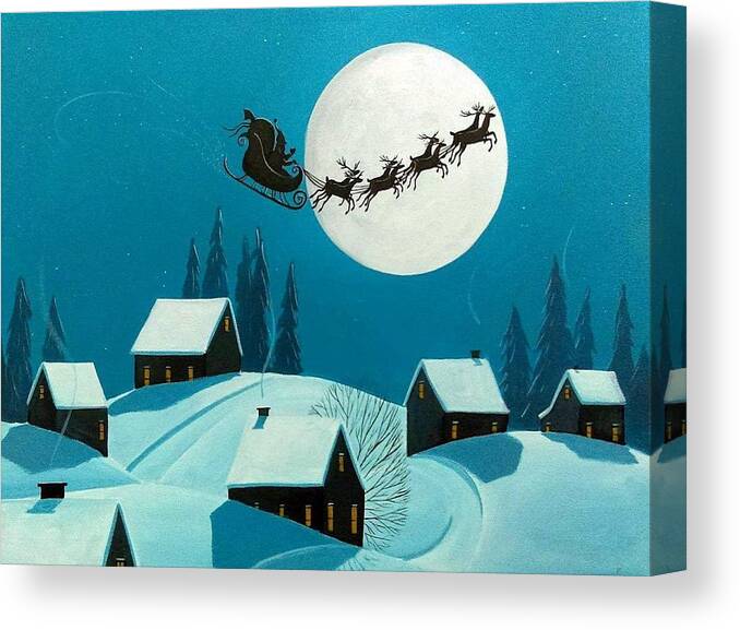 Art Canvas Print featuring the painting Magical Night - Santa reindeer Christmas landscape by Debbie Criswell