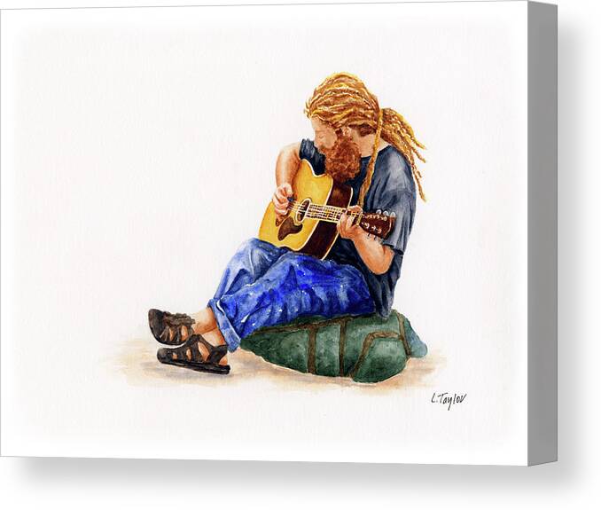 Musician Canvas Print featuring the painting Main Street Minstrel 2 by Lori Taylor