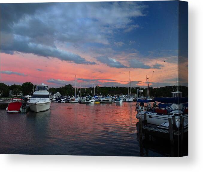 Sunset Canvas Print featuring the photograph Marina Sunset Back Glow by David T Wilkinson