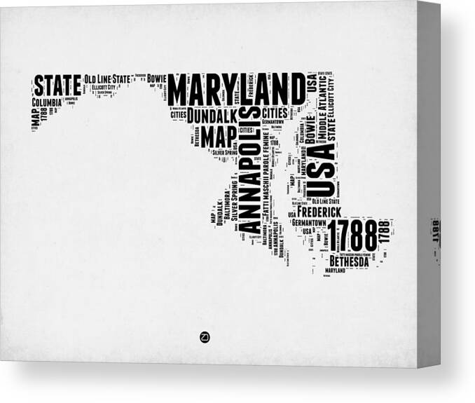 Maryland Canvas Print featuring the digital art Maryland Word Cloud 2 by Naxart Studio