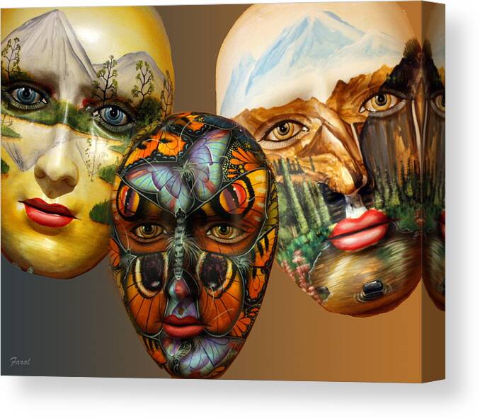 Mask Canvas Print featuring the photograph Masks on the Wall by Farol Tomson