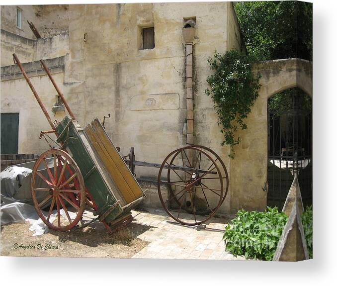 Cityscape Canvas Print featuring the photograph Matera old horsecart Italy by Italian Art