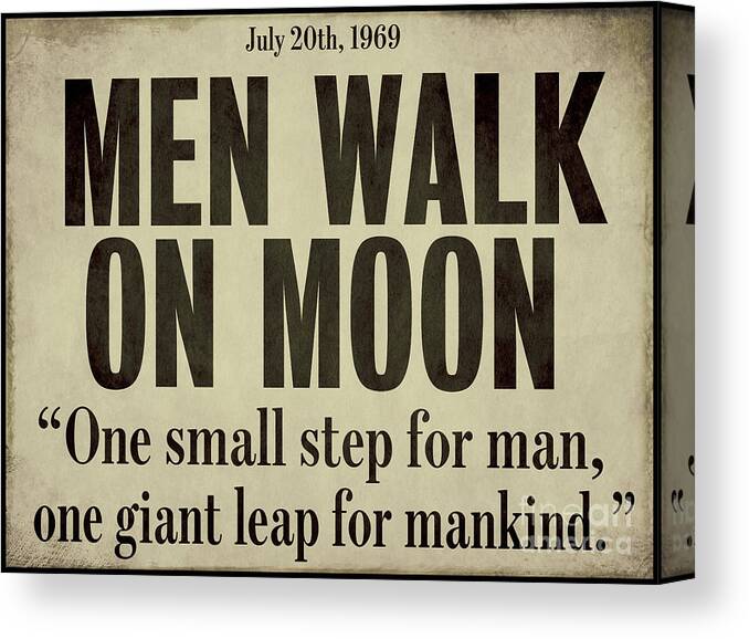 Men Walk On Moon Canvas Print featuring the painting Men Walk on Moon Newspaper by Mindy Sommers