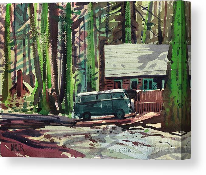 Mill Creek Canvas Print featuring the painting Mill Creek Camp by Donald Maier