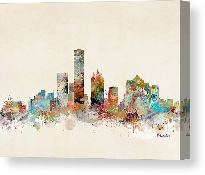 Milwaukee Canvas Print featuring the painting Milwaukee City Skyline by Bri Buckley