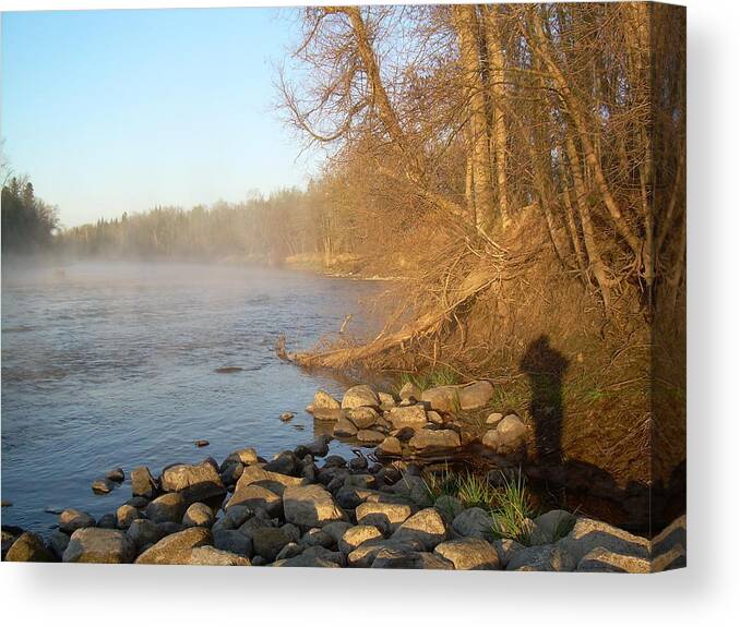 Mississippi River Canvas Print featuring the photograph Mississippi river Shades of Fog by Kent Lorentzen