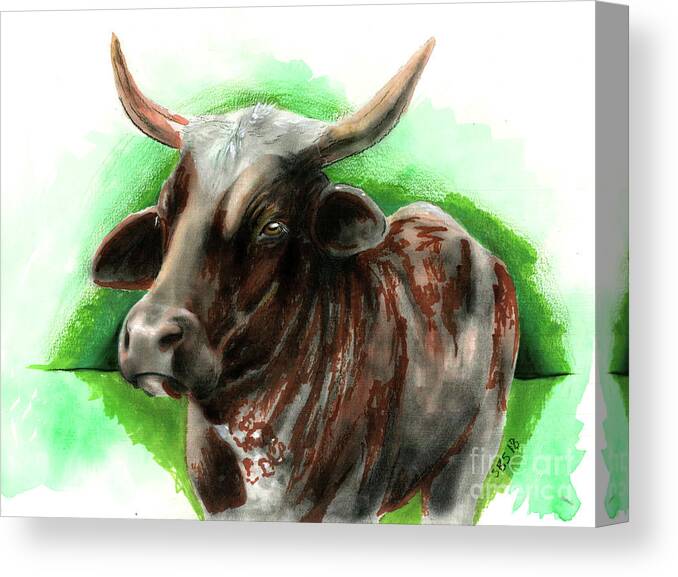 Cow Canvas Print featuring the drawing Moo 2 by Samantha Strong