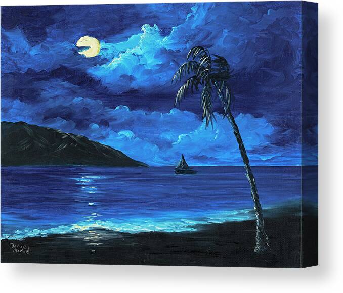 Darice Canvas Print featuring the painting Moonligh Sail by Darice Machel McGuire