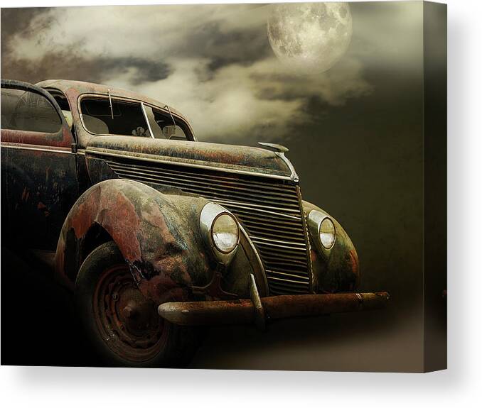 Cars Canvas Print featuring the photograph Moonlight And Rust by John Anderson