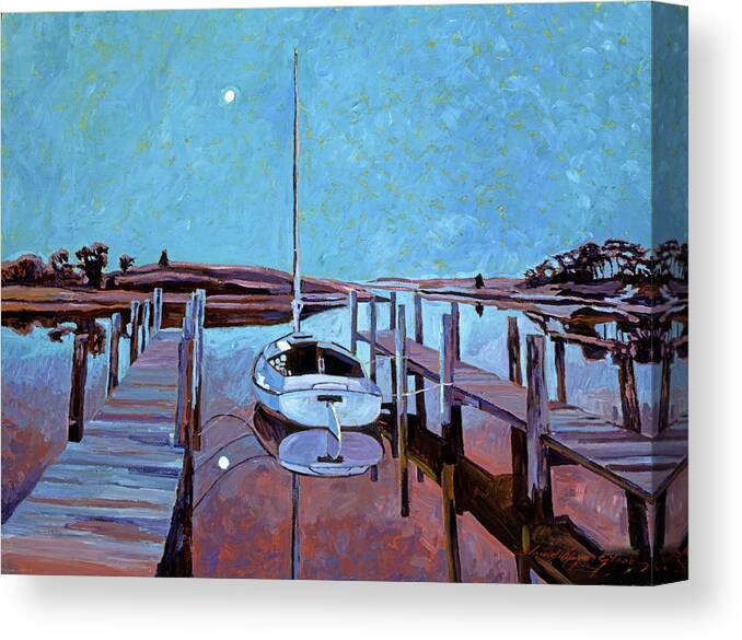 Sailboats Canvas Print featuring the painting Moonlight on the Bay by David Lloyd Glover