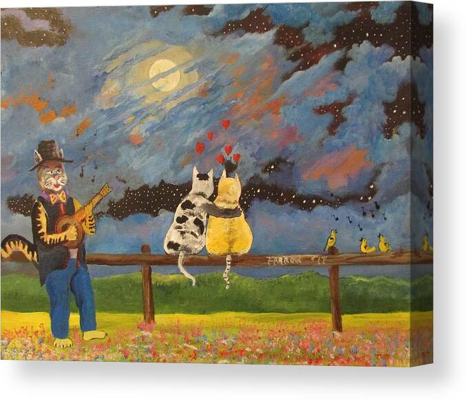 Cats Canvas Print featuring the painting Moonlight Serenade by Dave Farrow