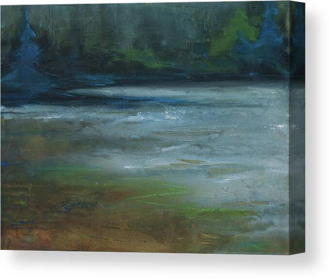 Beach Canvas Print featuring the painting Moonlit Inlet by Jani Freimann