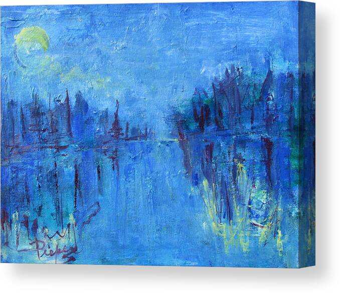 Blue Abstract Of Water And Trees Canvas Print featuring the painting Morning on the Point by Betty Pieper