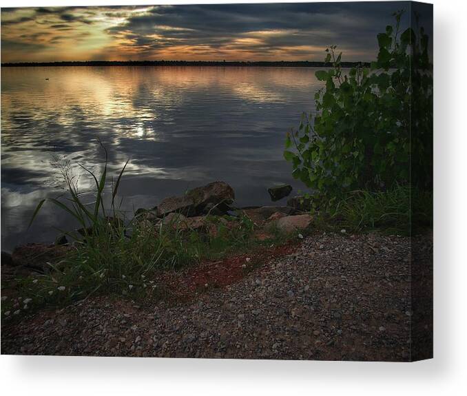 Lake Overholser Canvas Print featuring the photograph Morning Water by Buck Buchanan
