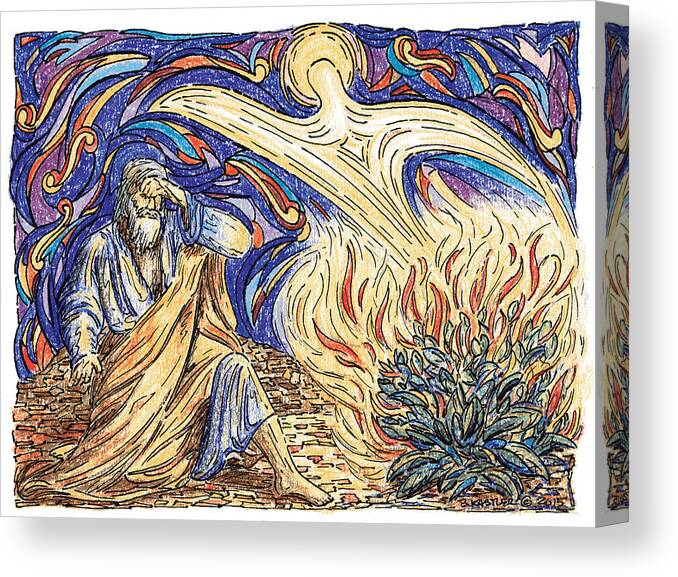 Christian Art Canvas Print featuring the drawing Moses and the Burning Bush by Brent Kastler