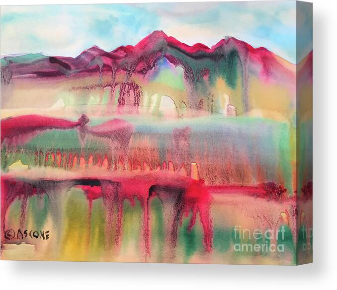Mountain Mirage Canvas Print featuring the painting Mountain Mirage by Teresa Ascone