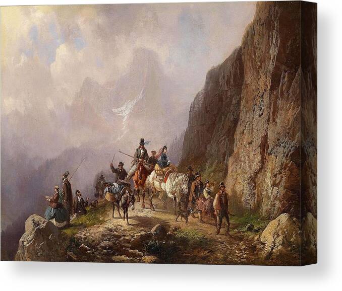 Adolf Schmidt (1827-1888) Elegant Group Of City Folk On A Mountain Tour Canvas Print featuring the painting Mountain Tour by Adolf Schmidt