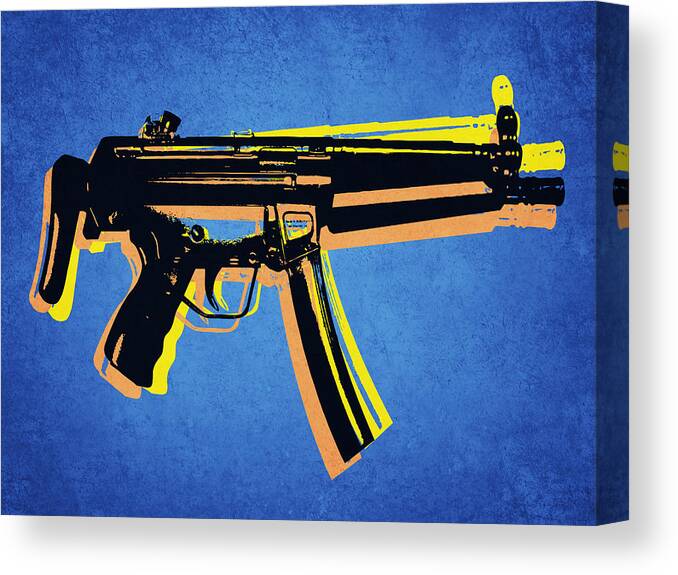 Mp5 Canvas Print featuring the digital art MP5 Sub Machine Gun on Blue by Michael Tompsett