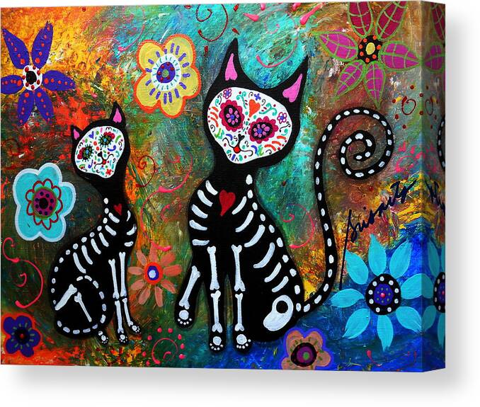 Day Of The Dead Canvas Print featuring the painting My Cats Dia De Los Muertos by Pristine Cartera Turkus
