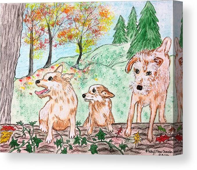 Dog Canvas Print featuring the painting My Three Buddies by Kathy Marrs Chandler