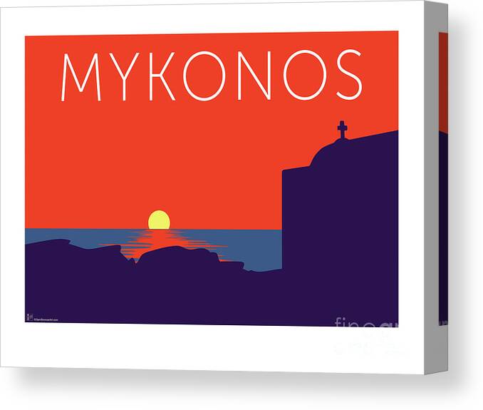 Mykonos Canvas Print featuring the digital art MYKONOS Sunset Silhouette - Orange by Sam Brennan