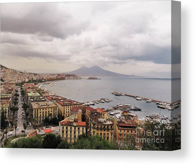 Naples Canvas Print featuring the photograph Naples with Vesuvius by Laurie Morgan