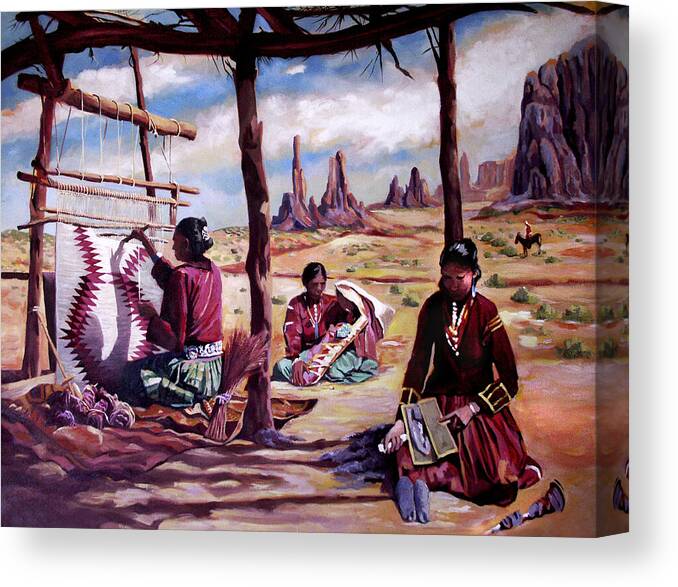 Native American Canvas Print featuring the painting Navajo Weavers by Nancy Griswold