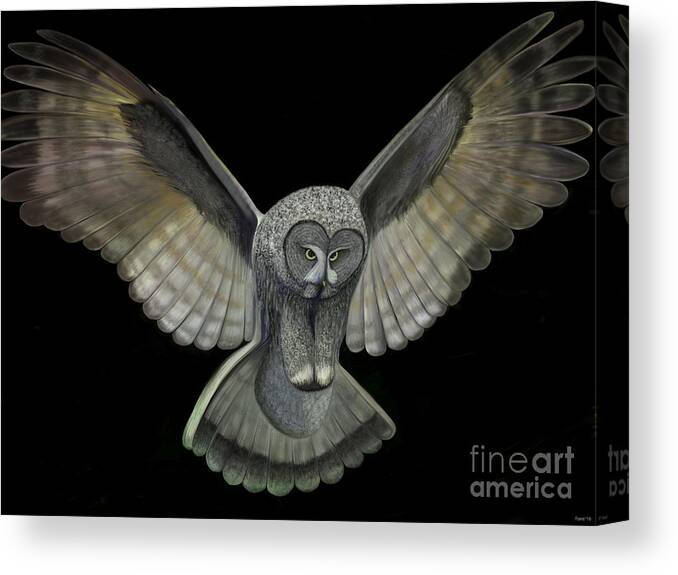 Owl Canvas Print featuring the digital art Neon Owl by Rand Herron