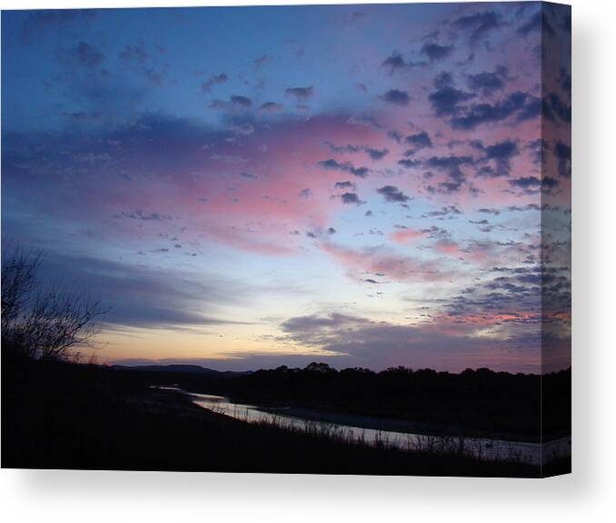 Landscape Canvas Print featuring the photograph New Year Sunrise over the Nueces One by Ana Villaronga