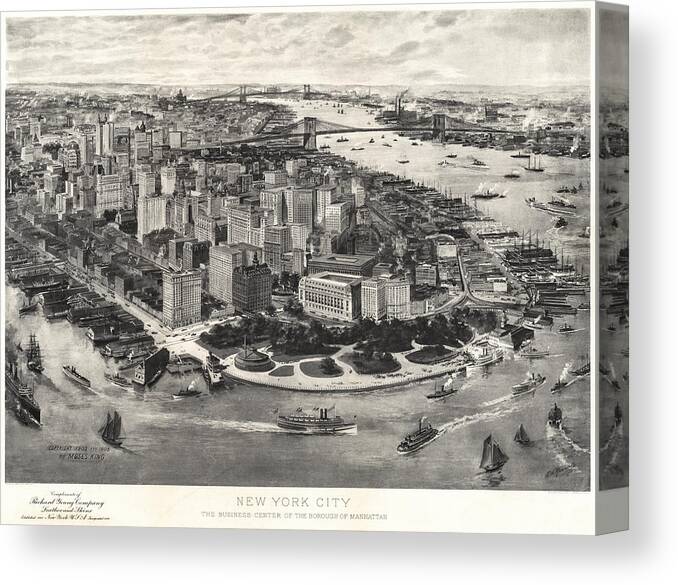 Map Canvas Print featuring the painting New York City Manhattan 1905 by Vincent Monozlay