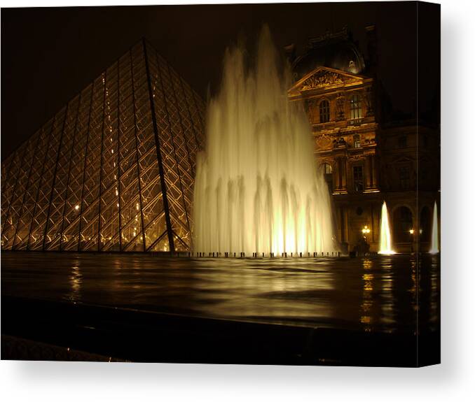 Louvre Canvas Print featuring the photograph Night in Louvre Museum by Effezetaphoto Fz