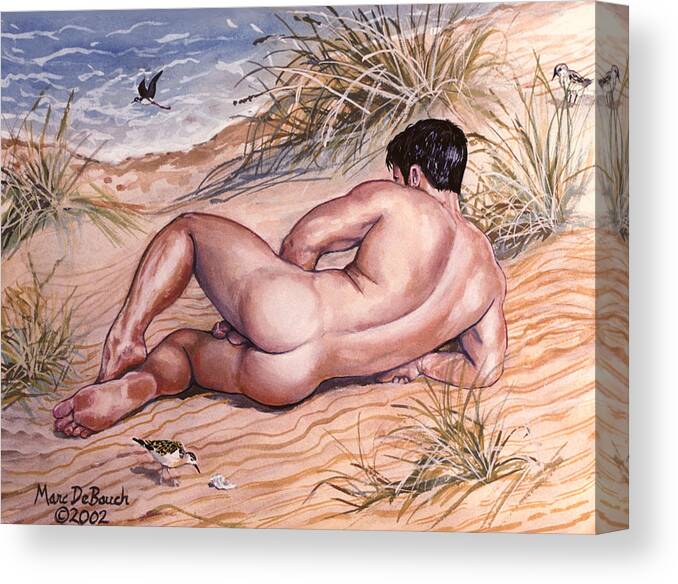 Male Nude Canvas Print featuring the painting Nude on Dunes by Marc DeBauch