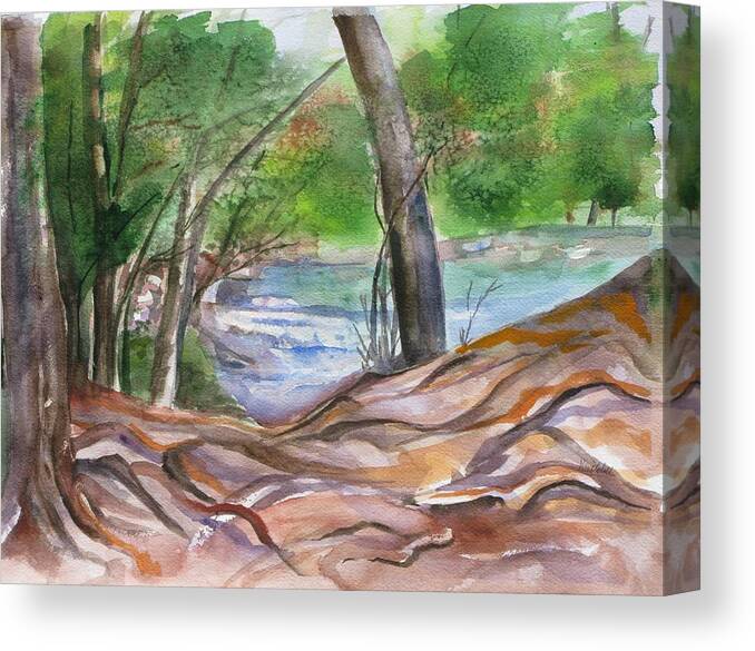 Landscape With Trees Canvas Print featuring the painting Oak Creek in Sedona by Kathy Mitchell