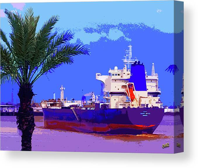 Boats Canvas Print featuring the painting Ocean Freighter Leaving New Orleans by CHAZ Daugherty