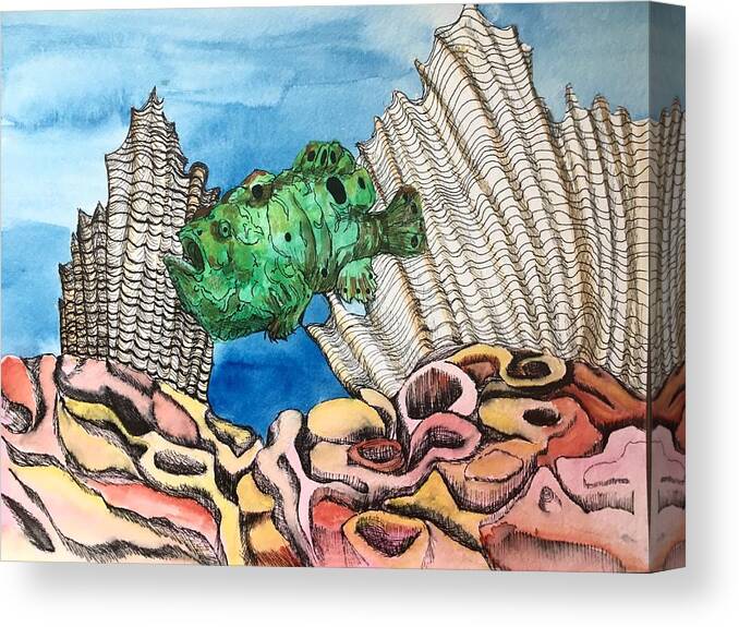  Ocellated Canvas Print featuring the painting Ocellated Frogfish by Mastiff Studios