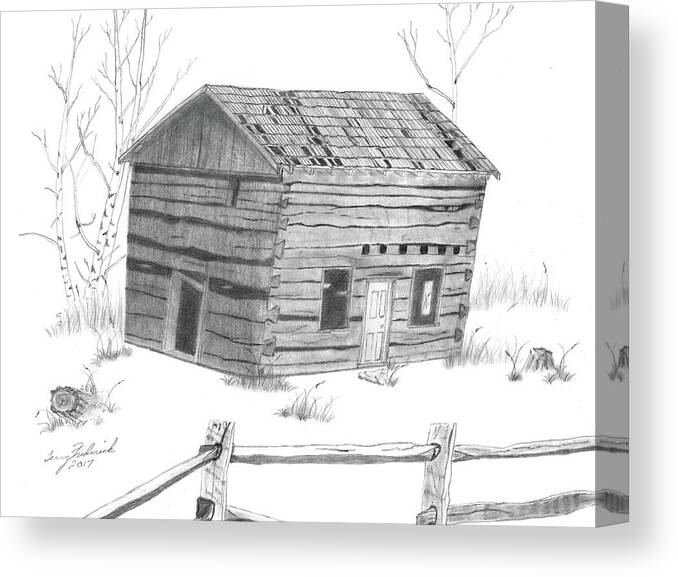 Cabin Canvas Print featuring the drawing Old Cabin by Terry Frederick