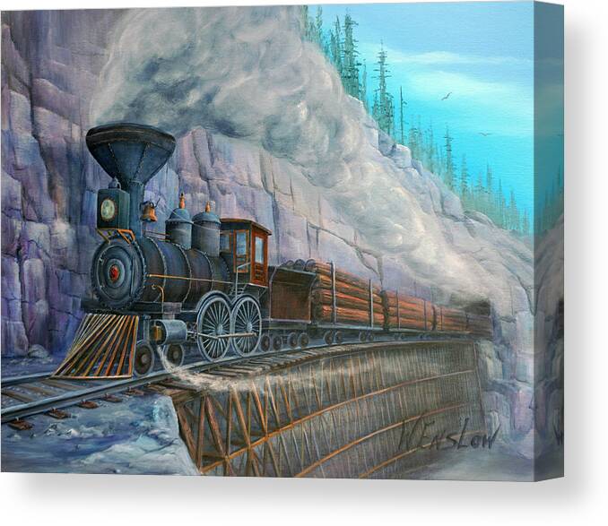 Train Canvas Print featuring the painting Ole Steam Engine #9 by Wayne Enslow