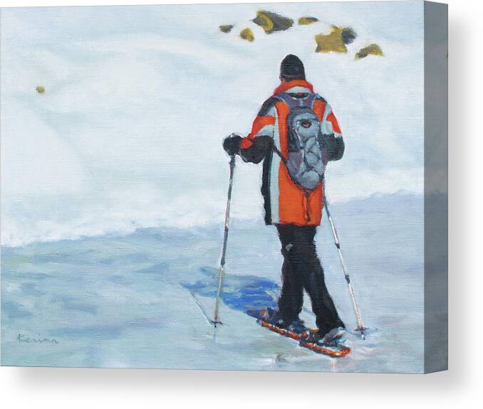 Ski Canvas Print featuring the painting On Frozen Lake by Kerima Swain