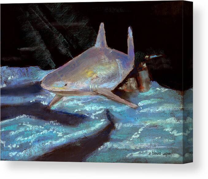 Shark Canvas Print featuring the pastel On The Prowl by Arline Wagner