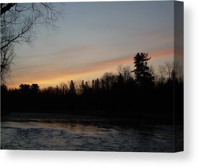 Clouds Canvas Print featuring the photograph Orange Clouds Mississippi river dawn by Kent Lorentzen