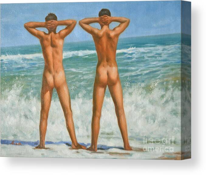 Original Art Canvas Print featuring the painting Original Oil Painting Male Nude Gay Interest Art By Seasid On Canvas #16-2-5-0-10 by Hongtao Huang
