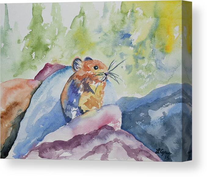 Pika Canvas Print featuring the painting Original Watercolor - Pika on the Rocks by Cascade Colors
