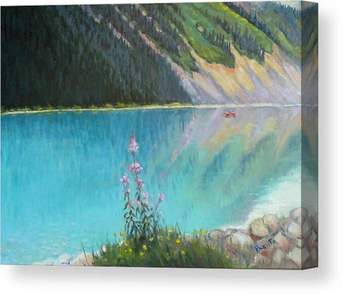Lake Canvas Print featuring the painting Out on Lake Louise by Bonita Waitl