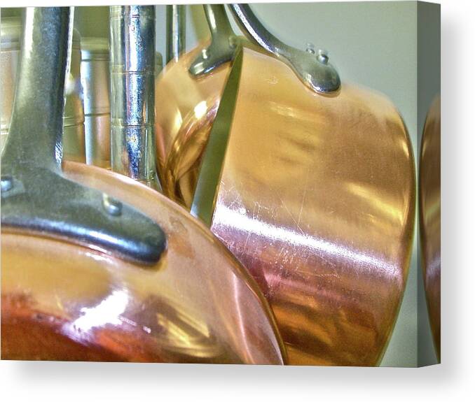 Copper Pans And Pots Canvas Print featuring the photograph Pans and Pots by Jean Pierre Cote