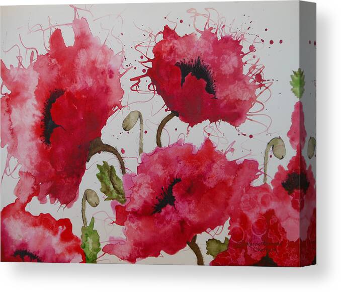 Red Poppy Painting Canvas Print featuring the painting Party Poppies by Karen Kennedy Chatham